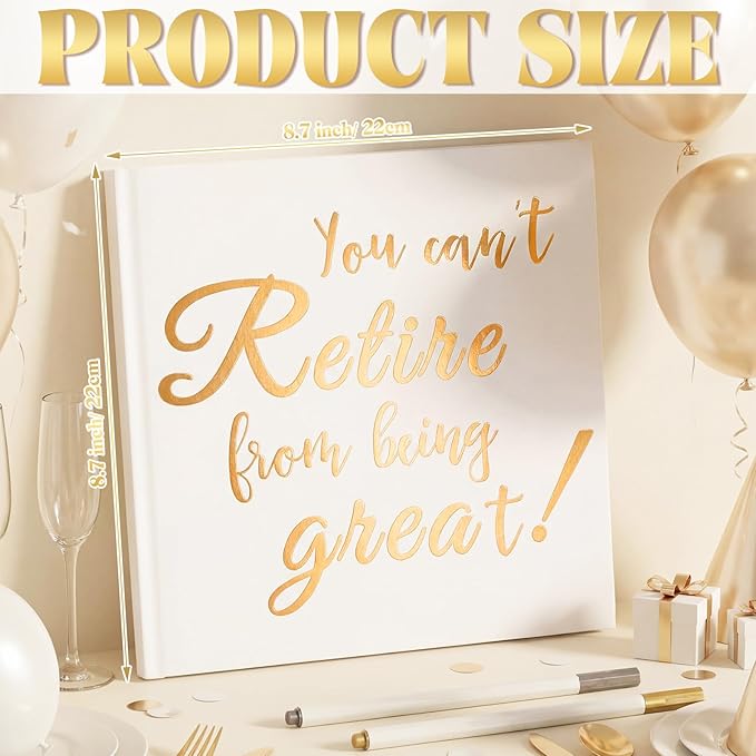 2026 Retirement Guest Book with 2 Markers 8.7'' Square Hardcover Blank Guest Photo Signing Memory Book Happy Retirement Gift Party Supplies for Women Men Teacher Grad Decor(White,Cute)