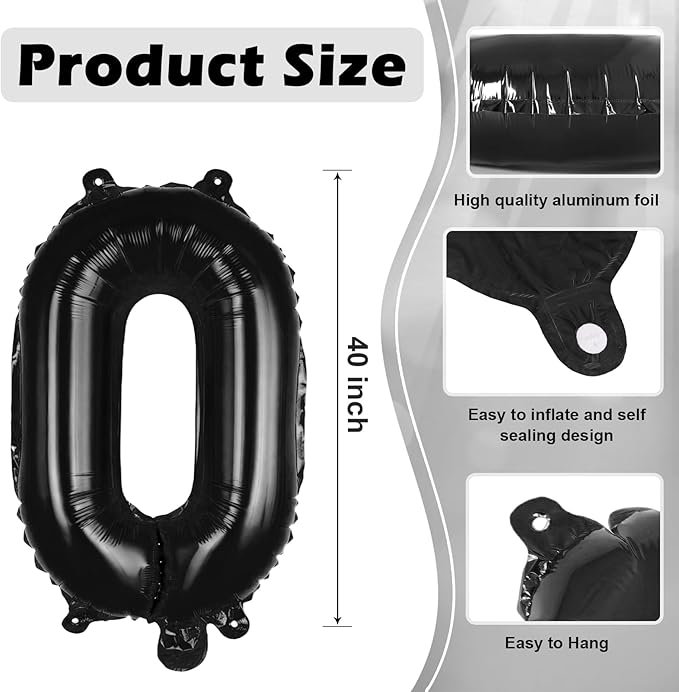 Black Letter O Balloons, 40 Inch Large Foil Letter Balloons, Custom Phrase Balloon for Birthday Party Wedding Anniversary Decoration (Black O)
