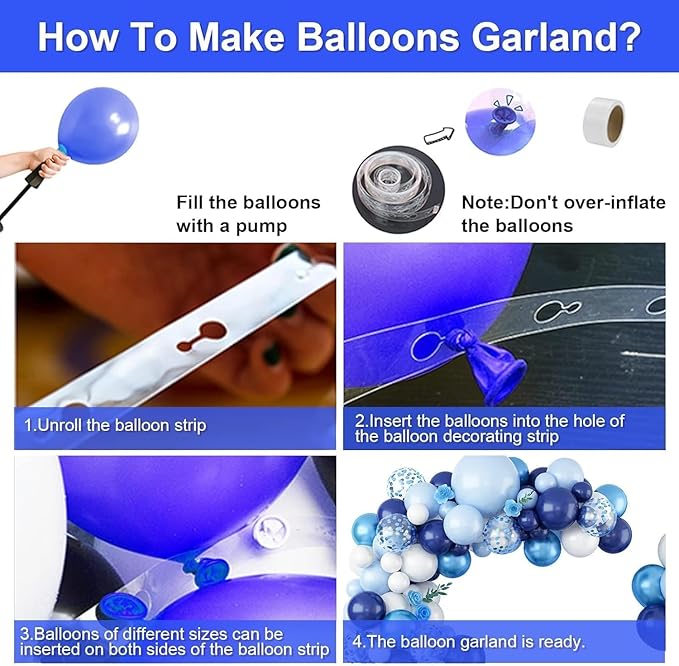 Blue Balloons Arch Kit, Navy Blue and White Balloon Arch Garland Kit with Chrome blue Baby Light Blues Confetti Balloons, Different Size blues Balloon for Baby Shower Wedding Birthday Party Decoration