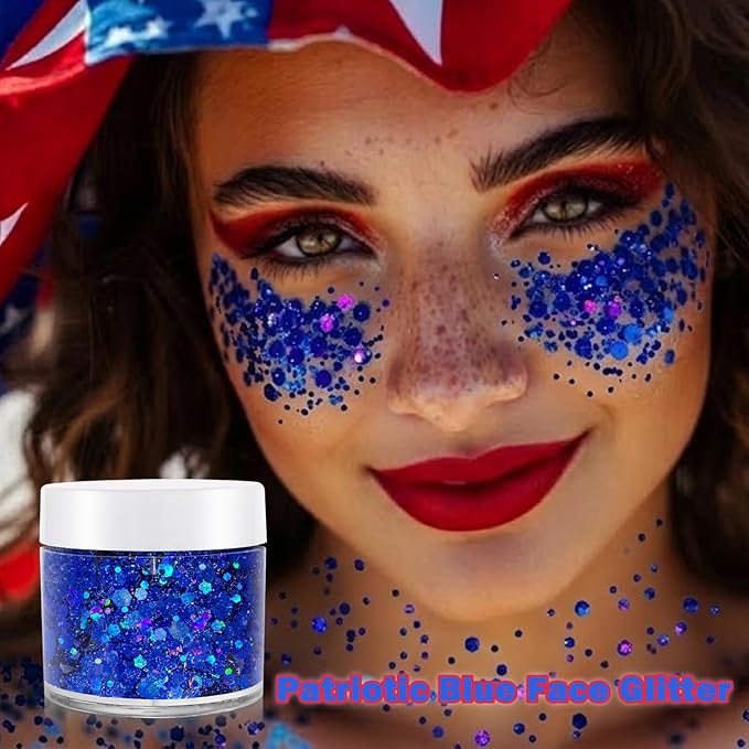 Blue Face Hair Glitter,Cheer Holographic Royal Blue Body Glitter,Rave Music Festival Carnval Singer Concert Accessories,Halloween Cosplay Chunky Shimmer Makeup