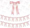 2 Strings Dusty Pink Bow Garland Banner Decorations, 16Pcs Pre-Strung Satin Ribbon with 6.7ft Chain for Girls Ribbon Bow Banner Coquette Room Birthday Baby Shower Bachelorette Wedding Party Decor