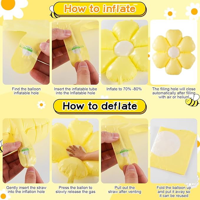 VinTS 140 Pcs Bee Balloons Garland Kit,Yellow Black White Balloons with Bee Stickers Gold Confetti Daisy Foil Balloons for Honey Bee Birthday Baby Shower Spring Theme Party Decoration