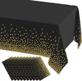misaya 10 Packs Dot Disposable Table Cloth, 54 x 108 Inch Waterproof Plastic Tablecloth, Rectangle Gold Dots in Black Table Covers for Easter, Picnic, Birthday, Party