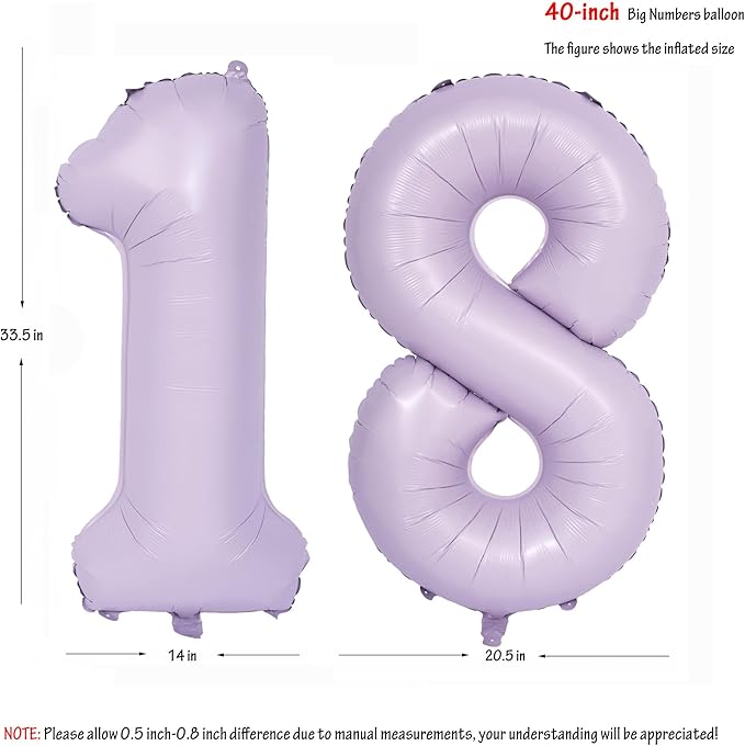 40 In Matte Purple Number Balloons Helium Foil Mylar Balloon Birthday Party banquet Decoration Digital 18