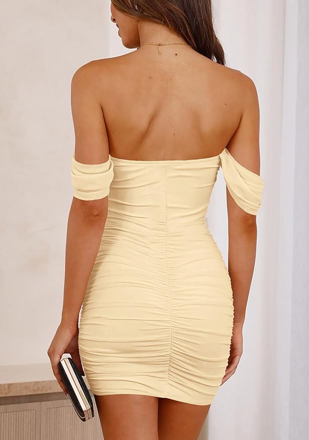 PRETTYGARDEN Cocktail Dresses for Women 2026 Summer Off Shoulder Bodycon Mini Graduation Party Spring Wedding Guest Dress