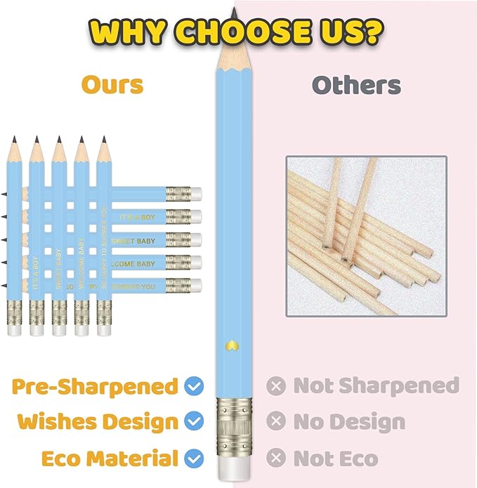 50Pcs - Baby Shower Sharpened Half Pencils with Erasers, Pre-sharpened Pencils for Baby Shower Games, 4 Inches