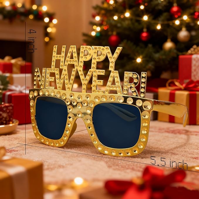 Happy New Year Eyeglasses 2026-8 Pack Party Supplies, Photo Booth Props for New Year's Eve Party Decor