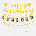 Happy Anniversary Party Decoration Set-Gold Glitter Banner,Photo Banner,Confetti Garland, Hanging Swirls-Elegant Wedding Anniversary Decor