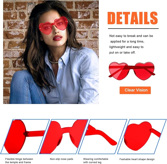 AEAHALY Heart Sunglasses for Women and Men Rimless Heart Shaped Sunglasses Bachelorette Bride Party Accessories