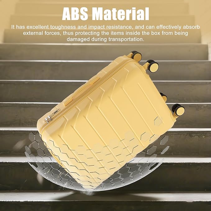 28 Inch ABS Hard Shell Large Luggage With Combination Lock and Side Hooks, Yellow