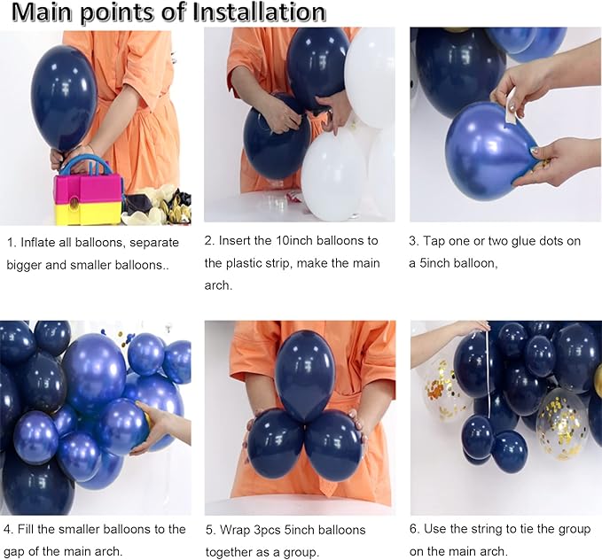 Navy Blue and Silver Balloons Garland Arch Kit,150pcs Navy Blue Silver and White Latex Balloons in Different Sizes for New Year Graduation Baby Shower Birthday Prom Wedding Party Decorations