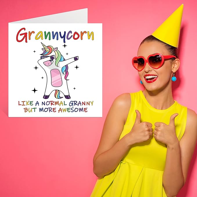 Stuff4 Birthday Cards for Grandma - Grannycorn - Grandma Mothers Day Card from Grandson Granddaughter, Happy Birthday Grandma, Gran Unicorn Birthday Card, 5.7 x 5.7 Inch Seasonal Funny Greeting Cards