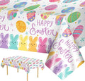 2 Pcs Happy Easter Table Cloth - Plastic Bunny Eggs Tablecloth, Disposable Rectangle Spring Floral Table Cover for Easter Home Dining Kitchen Activity Party Decorations Tables Decor, 108 x 54 Inch