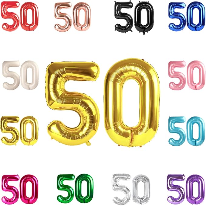 50 Balloon Number, Gold Number 50th Birthday Balloons 40 Inch, 50 Years Old Gold Birthday Decorations for Men Women, 50th Anniversary Decorations