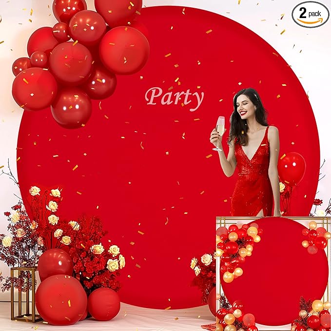 Gallety 7.2FT Red Round Backdrop Cover with Size Adjuster & 4 Metal Clips, Universal Fit for 5ft-7.2ft Circle Stand, Polyester Fabric Arch Cover for Wedding, Birthday Party, Video, Photography Decor