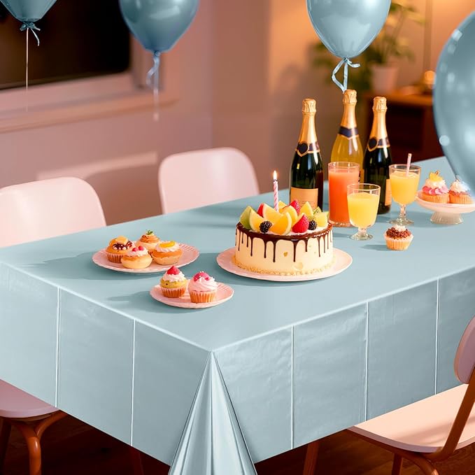 2 pcs Light Blue Tablecloth Plastic -Stunning Metallic Matte Finish, 40" x 108" Baby Shower Blue Table Cloth, Perfect for Christmas Winter Birthday Party Wedding Grad Decorations