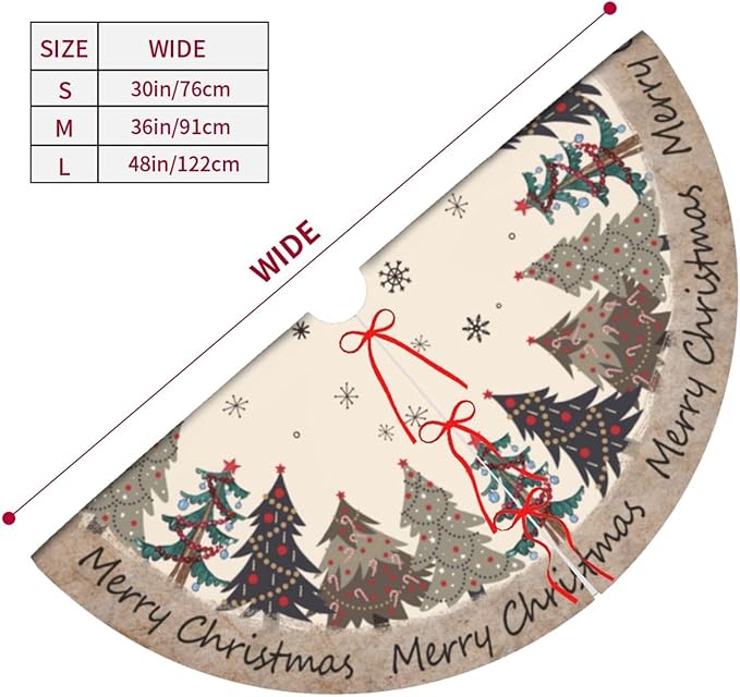 Christmas Tree Tree Skirt Xmas Tree Mat with Christmas Tree and Snowflake Design Ornaments Decorations Holiday Party Indoor Outdoor 30"
