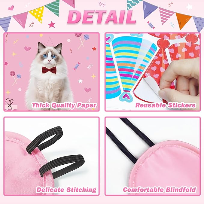 Kopokita Pin The Hat on The Cat Party Game with 24 PCS Tails and Two Eye Mask for Kids Birthday Party Carnival Fiesta Party Supplies 21'' x 28'' (Cat)