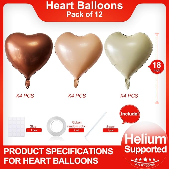 Retro Heart Shaped balloons Pack of 12,18 Inch Love Valentine Balloons Heart Romantic Balloons For Valentines Day Propose Marriage Wedding Bridal Shower Engagement Party Decorations