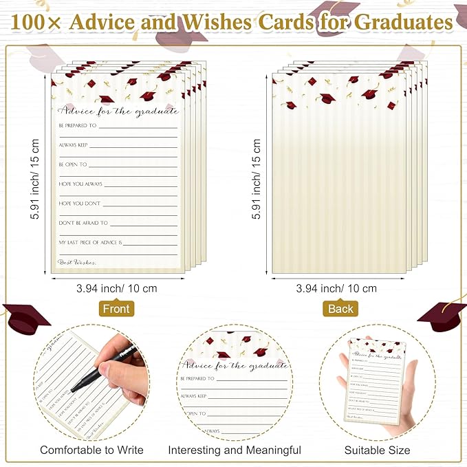 113 Pcs Class of 2026 Graduation Party Favors Include 1 Advice and Wishes Wooden Sign 100 Graduation Advice Cards with 12 Fineliner Ink Pens for The Graduate Class of 2026(Red)