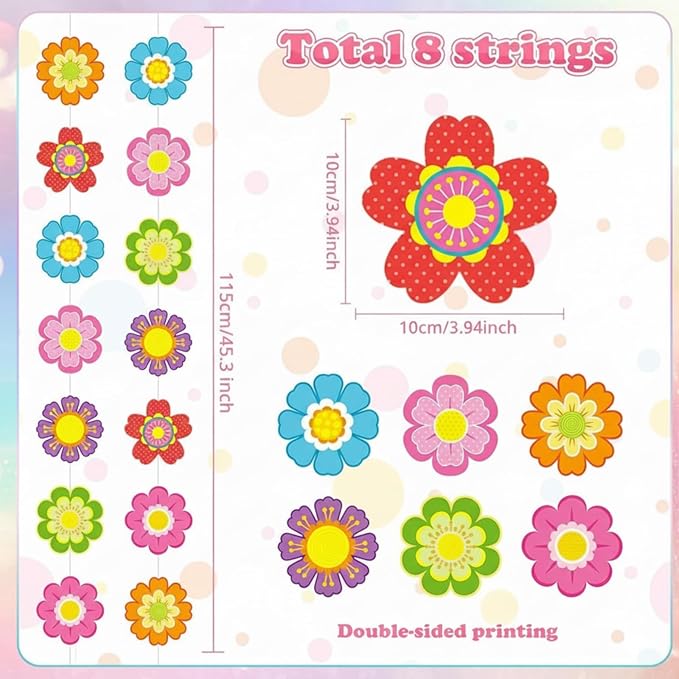 Capoda 8 Pcs Spring Flower Garland Decorations Colorful Flower Paper Garlands Hawaiian Hibiscus Paper Cutouts Floral Hanging Decor for Summer Birthday Theme Party Supplies