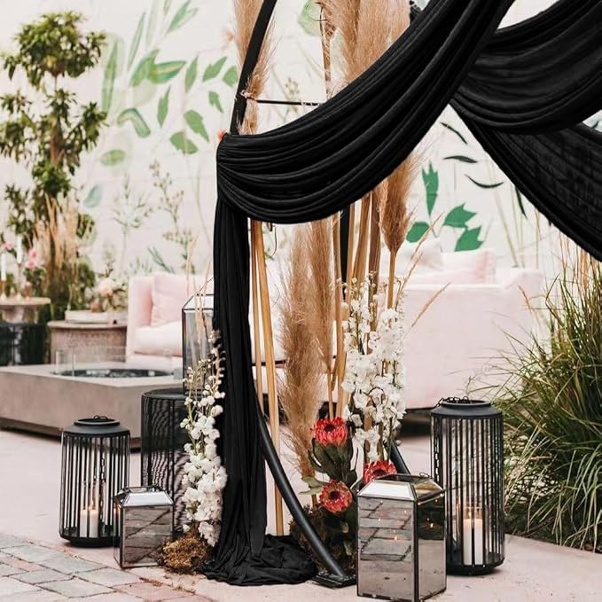 Wedding Arch Draping Fabric 30'' x 18FT Sheer Chiffon Arch Drape Backdrop 2 Panel Black Drapes for Easter Bridal Shower Baby Shower Photo Booth Church Decor Birthday Party Outdoor Decoration