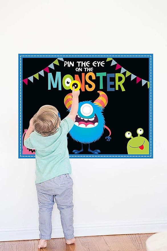 MISS FANTASY Halloween Games Kids - Pin The Eye on The Monster Halloween Party Decorations Gmaes Activities Crafts Supplies for Monster Birthday Family Children Boys Girls Classroom