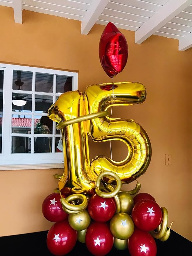Balloon Numbers 40 Inch 5 Ballon for 5th Birthday Decorations, 15 25 35 50 Big Gold Number Balloons for Wedding Photo Shoot Party Decor