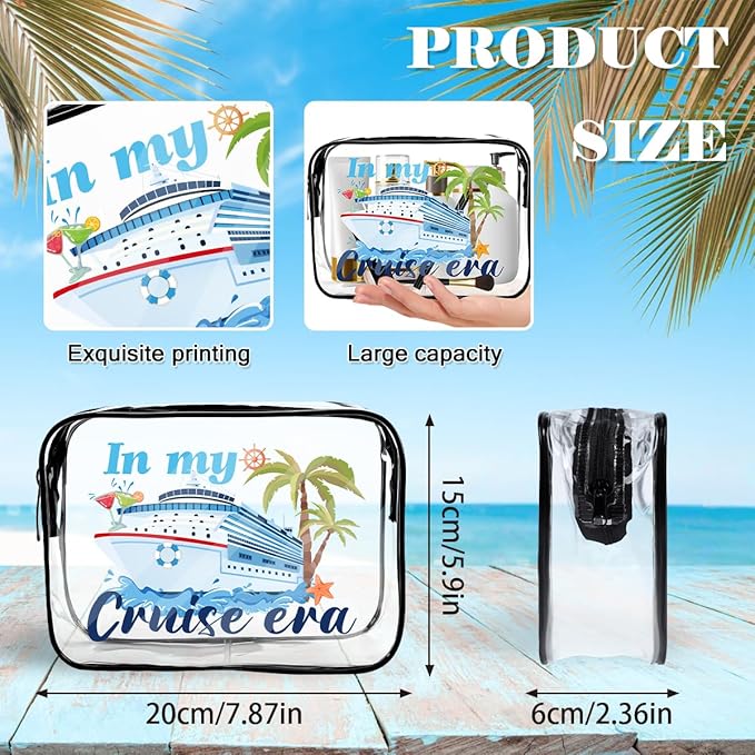 6PC Clear Cruise Makeup Bags Gifts for Women, Clear Beach Cosmetic Bag Cruise Ship Survival Kit Essentials, Travel PVC Waterproof Toiletry Bags for Girls Sister Daughter Nurse Teacher