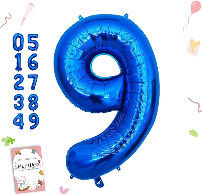 Smlpuame 40 Inch Navy Blue 9 Balloon for 9th Birthday Party, Blue Nine Number Balloon 19 29 39 99 Birthday Decorations for Boys Girls Men Women, Helium Giant Foil Number 9 Balloon