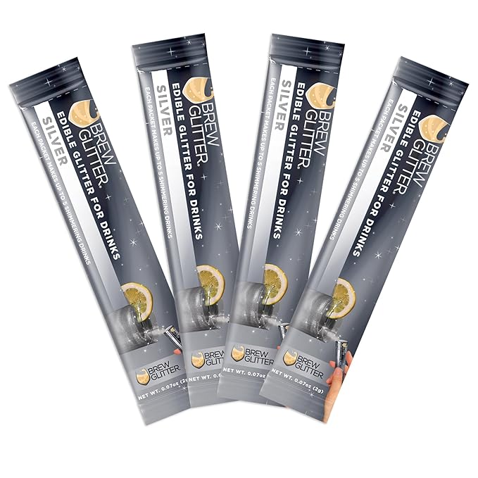 Brew Glitter Silver Edible Drink Glitter 4 x 2g Packets for Cocktails, Beer, Wine & Beverages