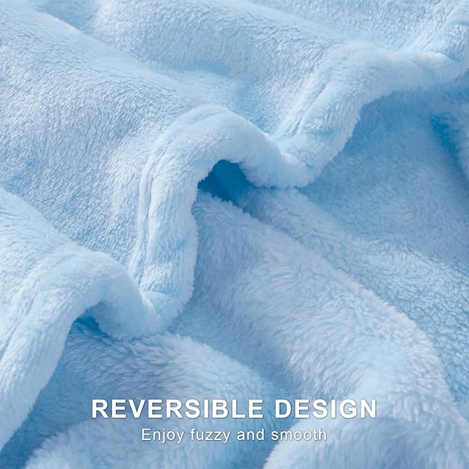 Hansleep Fleece Light Blue Queen Blanket, Super Soft Flannel Fuzzy Plush Cozy Blanket for All Seasons, Light Blue, Queen 90x90 Inches