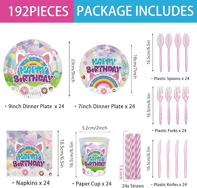 192pcs Dollhouse Birthday Party Decorations Plates Napkins Dollhouse Party Supplies Disposable Paper Cups Straws Cartoon Tableware Set for Kids Girls Birthday Decor 24 Guests