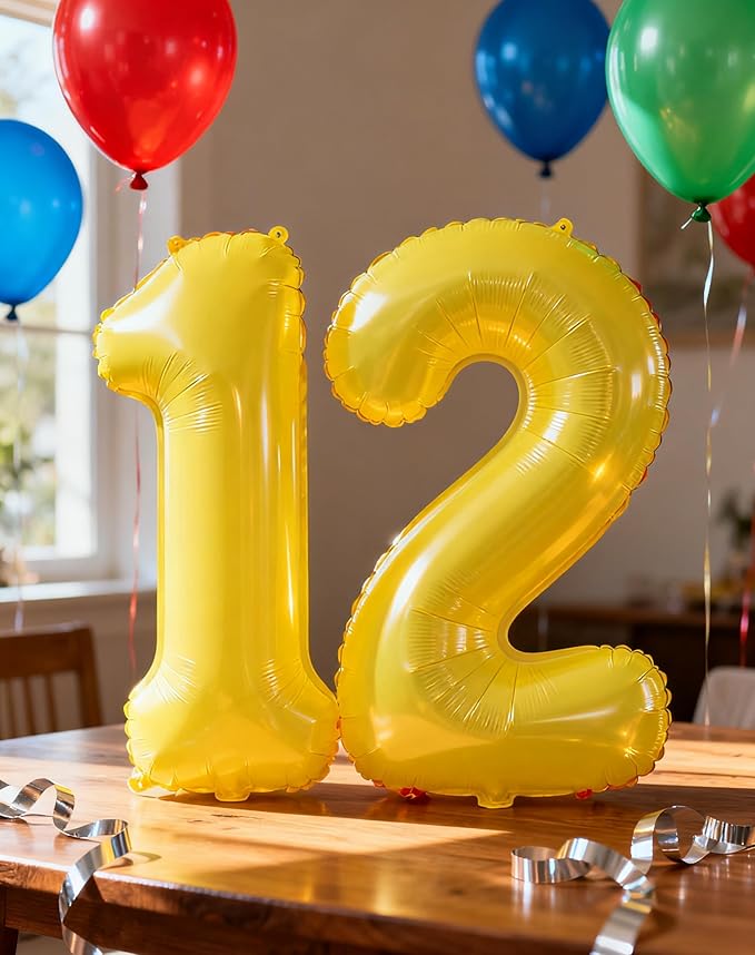 Digital Number 7 Yellow Birthday Balloon 40 Inch, Foil Balloons for 7 17 27 70 77 Party Decorations Supplies, Yellow Mylar Numbers Balloon for Seven Wedding Anniversary