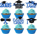 2026 Graduation Cupcake Toppers, 36 pack Blue Glitter Class of 2026 Congrats Grad Diploma Grad Cap Cupcake Picks for 2026 Graduation Party decorating Supplies