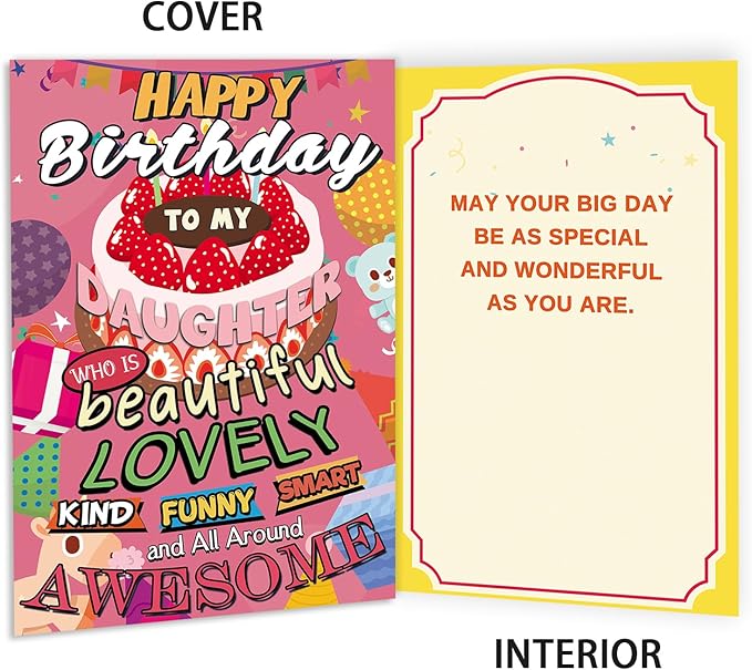 Cute Daughter Birthday Card, Birthday Card Gifts to Daughter from Mom Dad, Happy Birthday Card for Her