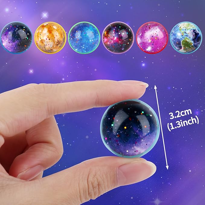 Hxezoc 24 Pcs Galaxy Bouncy Balls for Kids, 32mm 6 Styles Space Rubber Bounce Balls Bulk for Party Favors, Goodie Bag Fillers, Easter Gift Bag Stuffers, Basket Stuffers, Classroom Prizes