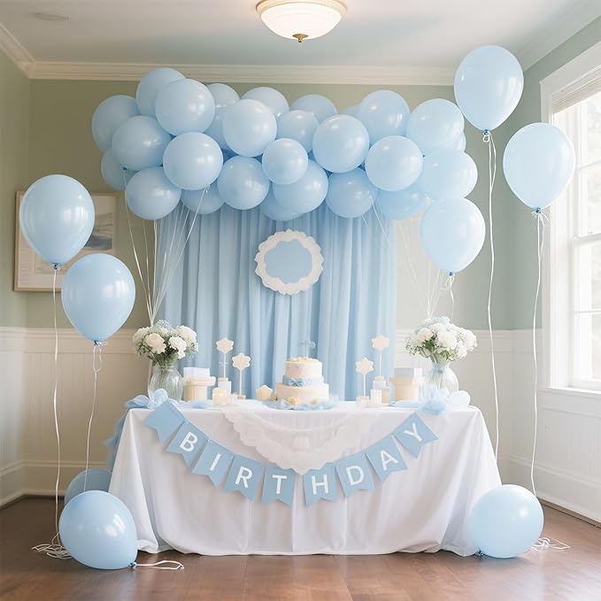 Pastel Blue Latex Party Balloons 100 Pack 12 inch Round Light Blue Balloons for Wedding Baby Shower Gender Reveal Birthday Party Decoration