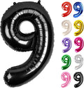Black Number 9 Balloon 40 Inch, 9 Balloon Number, 9th Birthday Decorations, Black Party Supplies for Boys Girls