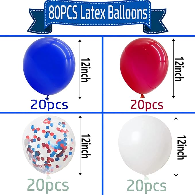 Red White and Blue Balloons with Confetti Balloons 12 inch Latex Balloons 80 Pcs for Wedding Birthday Baby Shower Patriotic Themed Party Decorations
