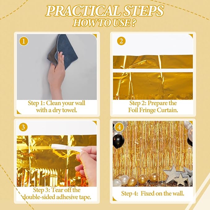 2 Pack Foil Fringe Backdrop - Gold Shiny Tinsel Curtains for Party Decoration/Photo Booth Props - 3.3x6.6 FT Metallic Foil Backdrop for Birthday, Wedding, Graduation, Christmas.