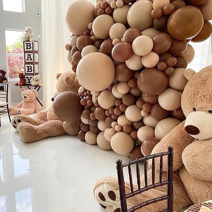 PartyWoo Brown Balloons 155pcs Different Sizes of 18 12 10 5 Inch Boho Neutral Fall Coffee Tan Balloons Arch Kit Garland for Birthday Boy Baby Shower Jungle Safari Fall Party Decorations Brown-F09