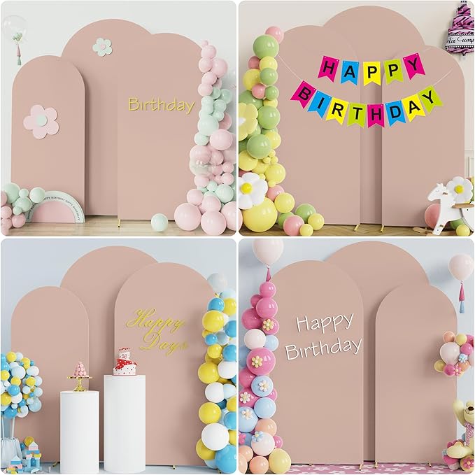 Wokceer Wedding Arch Cover (7.2FT, 6.6FT, 6FT) Set of 3 Spandex Fitted Wedding Arch Stand Covers for Round Top Chiara Arch Backdrop Stands Cover for Birthday Party Ceremony Banquet Decor Nude