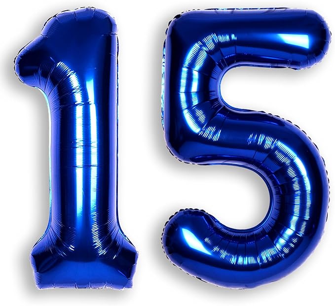 40Inch Navy Blue Number 15 Balloon Large Helium Royal Blue Number Balloons 0-9 Giant Digital 15th Foil Mylar Big Party Balloon for Boy Birthday Party Anniversary Graduation Decorations