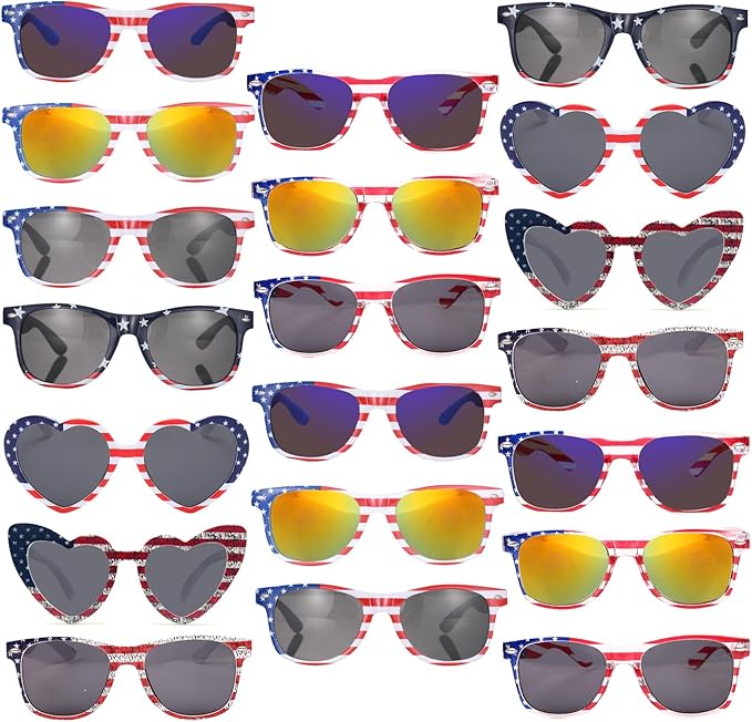 YQVIE Bulk American Flag Sunglasses for Adult Retro Independence Day Glasses UV400 Protection