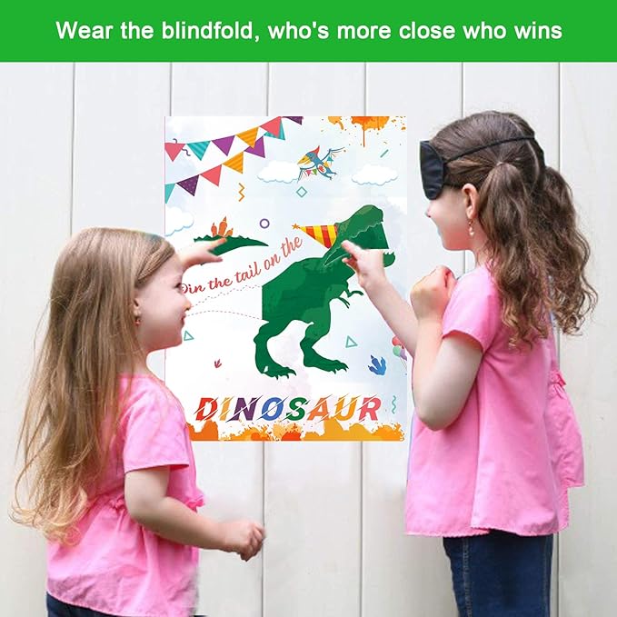 T-Antrix Pin The Tail on The Dinosaur Game -Dinosaur Party Games for Kids Boys with 21'' x 28'' Poster, Reusable Tails Party Supplies for Kids Girls Birthday Party Favor Sets
