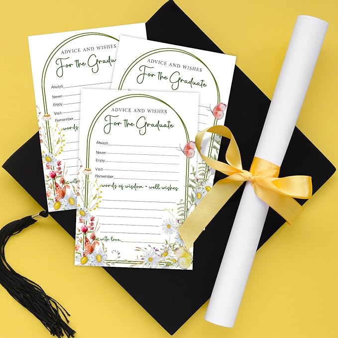 Wildflower Advice and Wishes Cards for the Graduate Cards 4x6 Inch Grad Party Game Card 20 Pcs Double Sided Grad Advice and Wishes Card for Graduation Party Decorations for College University Y428