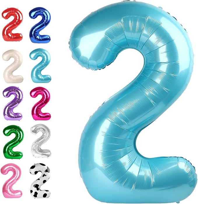 40 Inch Big Pearl Blue Number 2 Balloon Birthday Decoration, Number 2 Helium Balloon 12 20 22 23 24 26 28 32 42 Celebration, Boy Girl Baby Anniversary Party Graduations Supplies Decorations