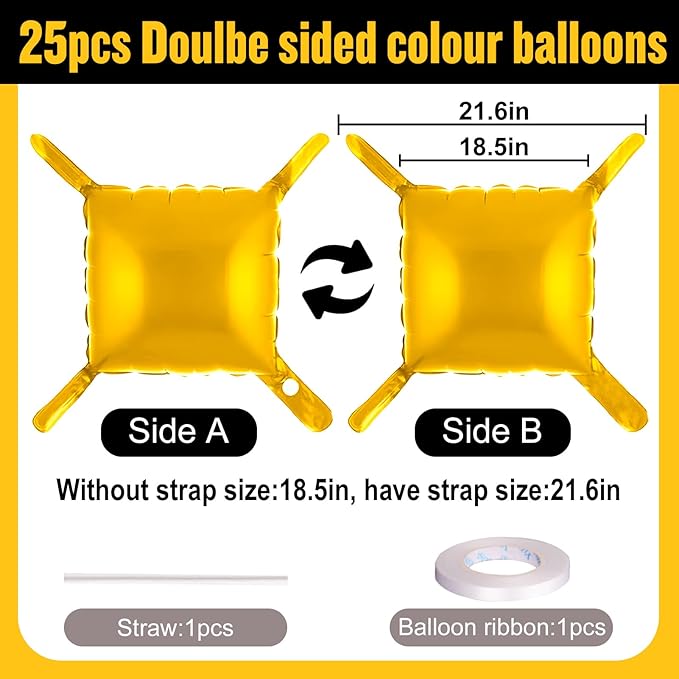 25Pcs Gold Square Foil Balloons Wall Backdrop, Double Sided Metallic Foil Balloons Tunnel Arch Garland Kit for Photo Booth Birthday Wedding Graduation Halloween Party Decorations