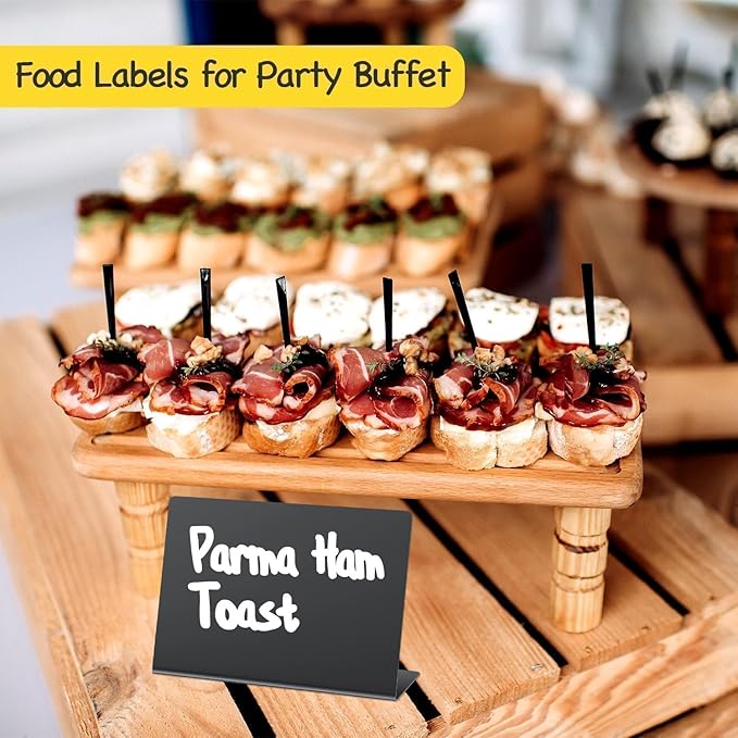 PigPotParty 12 Pcs Food Labels for Party Buffet, 4"x3" Mini Chalkboard Signs for Food Display, Table Place Cards - Name Tags- Small Chalk Board Signs, w/Cleaning Spray & 2 Markers
